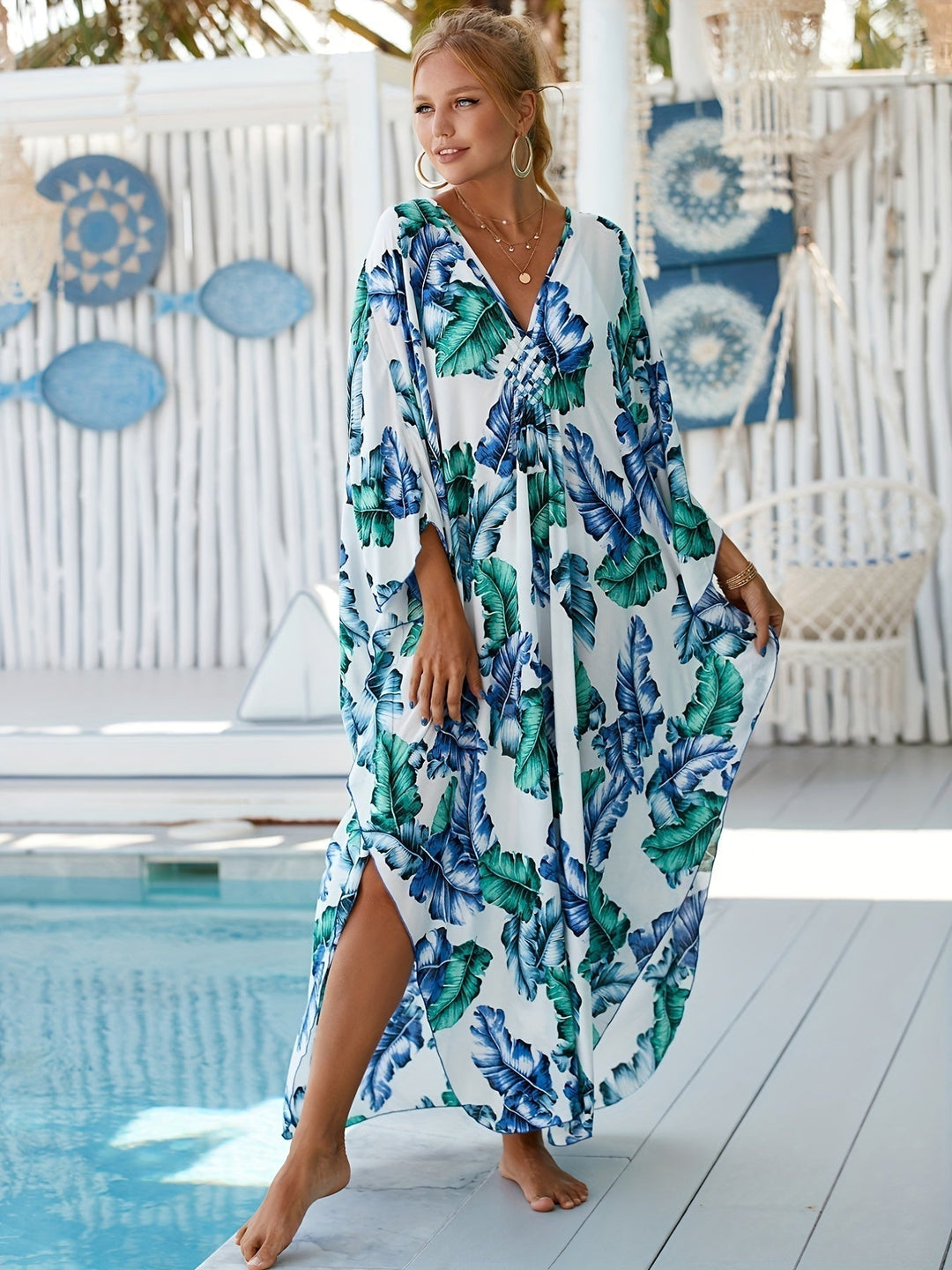 Alina - Tropical Palm Leaf Dress