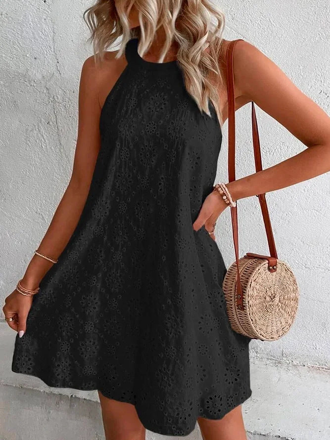 Jessy - Eyelet Halter Mini Dress