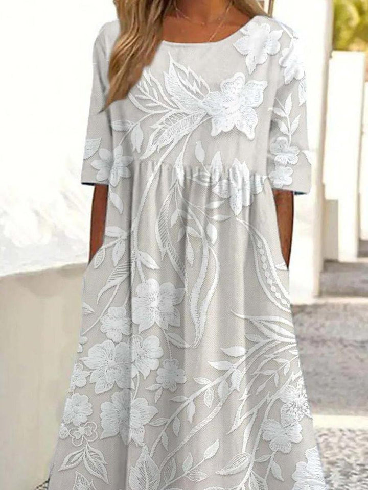 Bernice - Classic Midi Dress with Print & Side Pockets