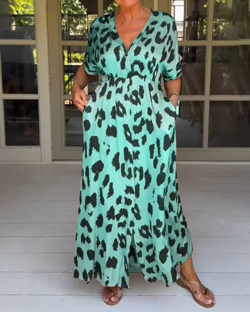 Leopard Print Maxi Dress -  Elegant Eris