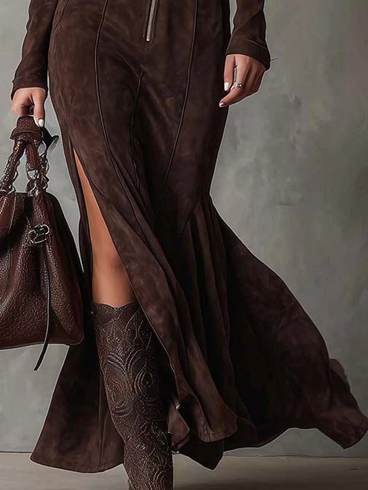 Lorrie - Vintage brown maxi dress with belt