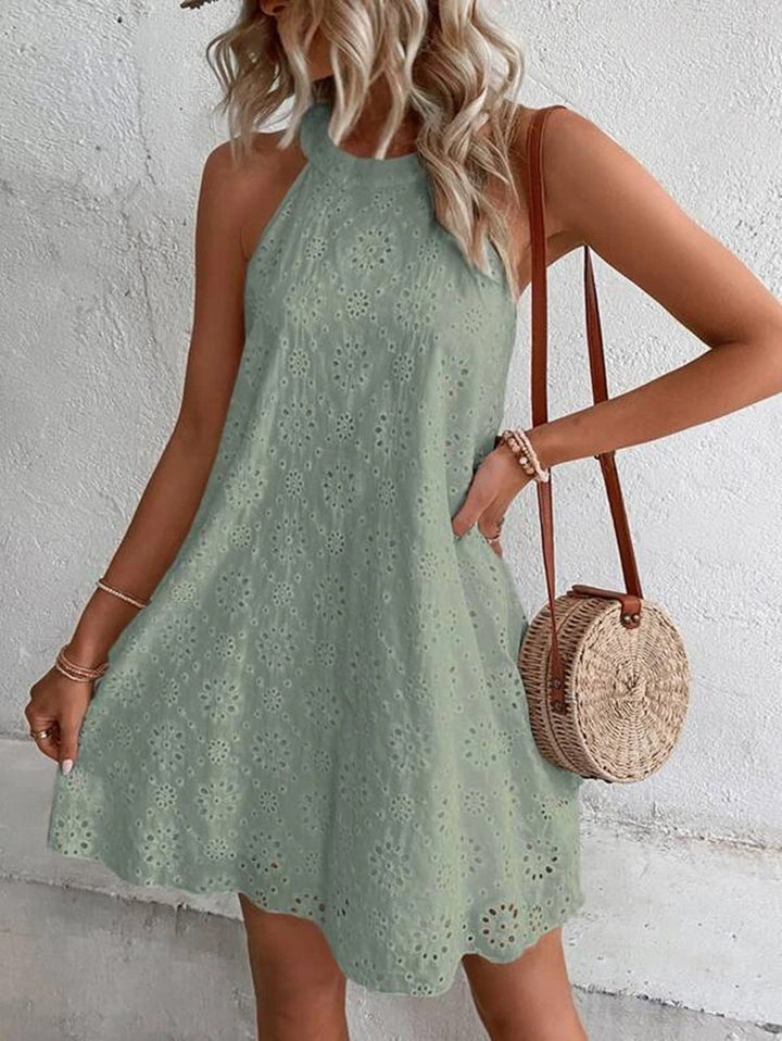 Jessy - Eyelet Halter Mini Dress